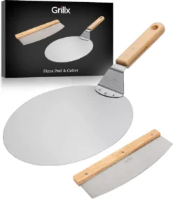 GrillX Pizzaschep Met Pizzasnijder - 30cm - In Luxe Doos - Pizzaspatel Voor BBQ & Oven - BBQ Accesoires Gereedschap