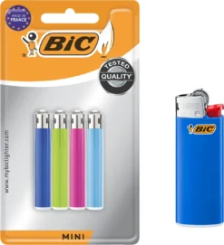 BIC Mini J25 Vuursteen Aanstekers - Verschillende Kleuren - Pak Van 4 Kleine Gasaanstekers