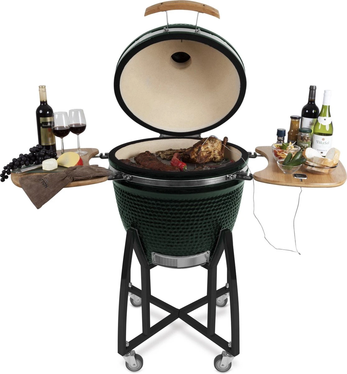 Patton Kamado Houtskool Barbecue - 18" - Grilloppervlak Ø 39 Cm - Met Bluetooth Thermometer - Groen 1 Patton Kamado Houtskool Barbecue - 18" - Grilloppervlak Ø 39 Cm - Met Bluetooth Thermometer - Groen