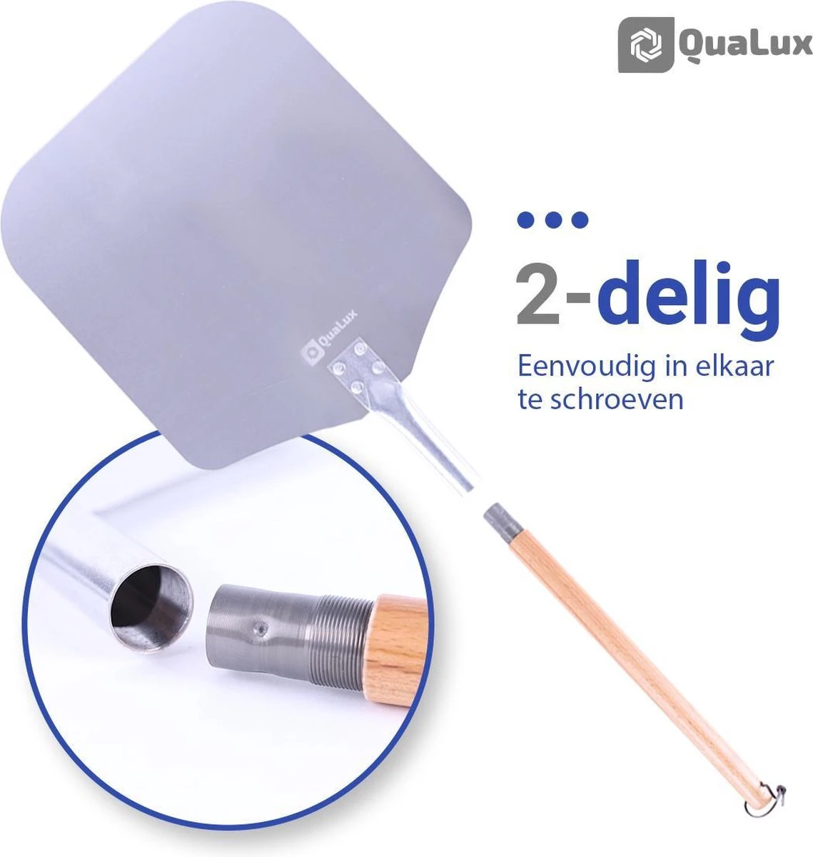 Qualux Pizzaschep Tweedelig – Pizzaschep Voor BBQ – Ophangbaar – Hout/rvs 6 Qualux Pizzaschep Tweedelig – Pizzaschep Voor BBQ – Ophangbaar – Hout/rvs - Afbeelding 6