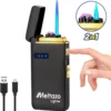 MELTAZO Elektrische Aansteker, Aansteker Gas, Electric Lighter, Gasaansteker Navulbaar, Elektronische Aansteker, Aansteker Plasma, Aansteker Vuurwerk, USB Aansteker Plasma, 2-in-1 Aansteker Voor Sigaretten Camping Kaarsen - 2023 Editie