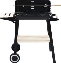 Verrijdbare Barbecue – Houtskool/Briketten - Verstelbare Grillplaat – Houten Tafel – Winscherm – Gewicht 5.9kg -Grillmeesters Goedkope Winkel 1161x1200
