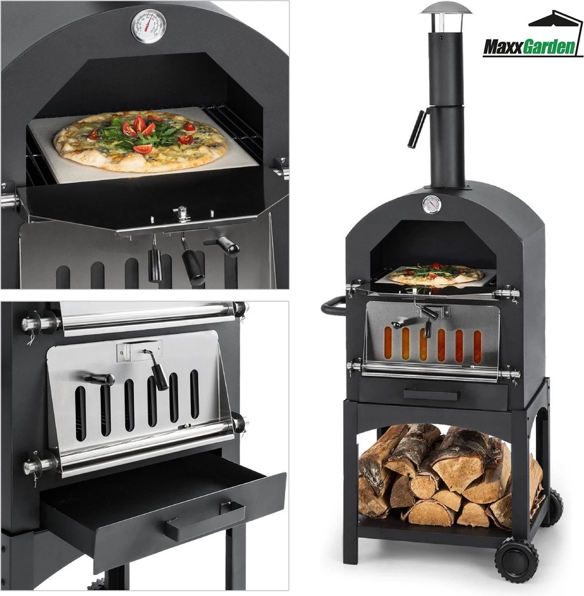 MaxxGarden Pizza Oven Buiten - Houtskool – Incl. Pizzasteen - 45x65x158cm 3 MaxxGarden Pizza Oven Buiten - Houtskool – Incl. Pizzasteen - 45x65x158cm - Afbeelding 3