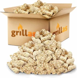 Aanmaakkrullen Voor BBQ Of Kachel | 3kg ECO FSC Gecertificeerd Aanmaakhout Barbecue - Biologisch En Duurzaam Aanmaakwokkels - Houtwol Wokkels - Barbeque Aansteker - Aanmaakblokjes - Accessoires - Ongeveer 240 Krullen