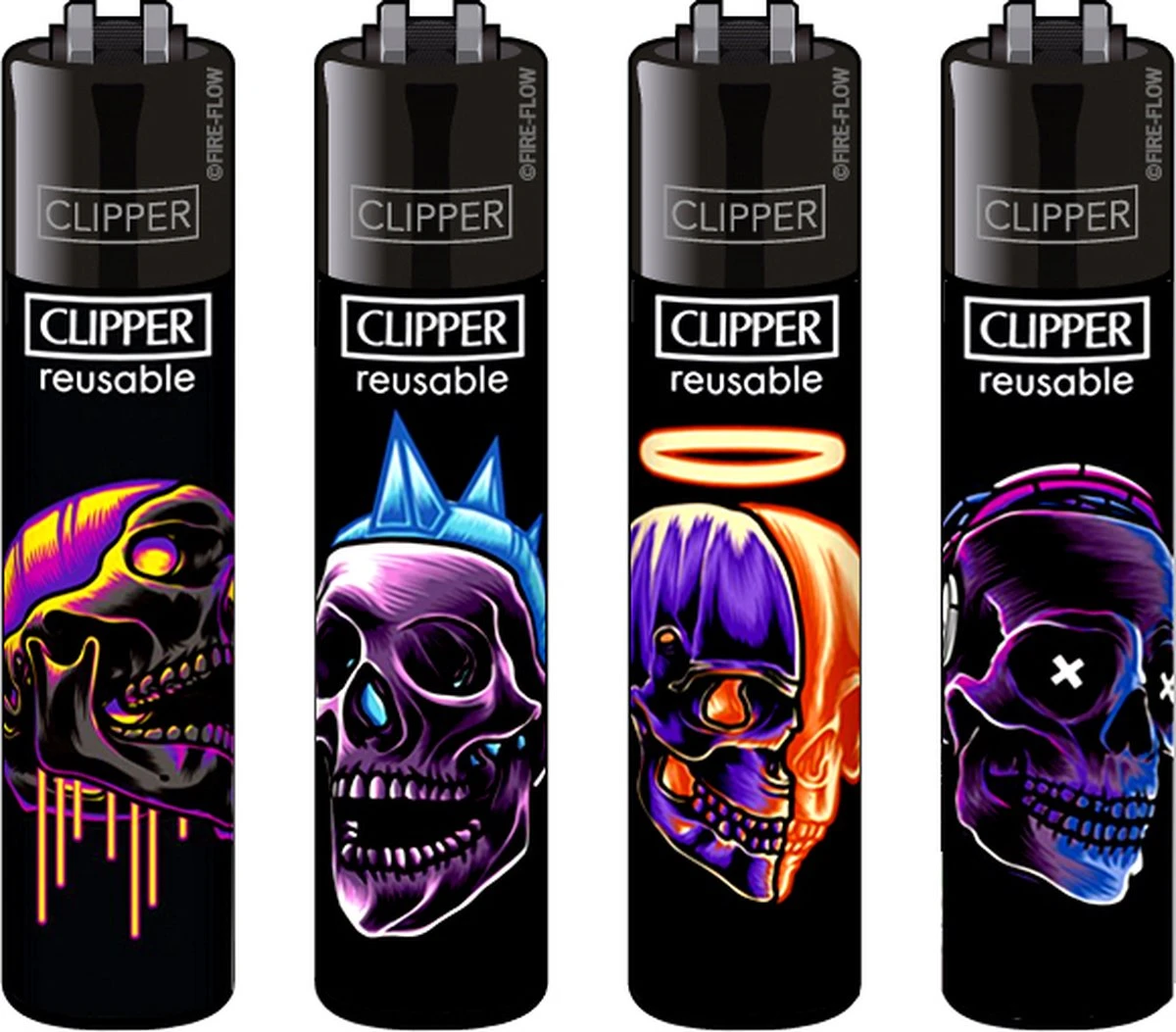 Clipper Classic Large "Skulls #21" Aanstekers (4 Stuks) 1 Clipper Classic Large "Skulls #21" Aanstekers (4 Stuks)