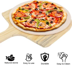 MaxxHome Pizzasteen - BBQ Steen - Maximum Te Verhitten Tot 600 Graden - ⌀33 - Incl. Houten Schep -Grillmeesters Goedkope Winkel 1200x1085 1