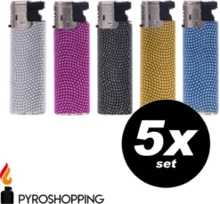 Pyroshopping Diamond Lighters – Set Van 5 Stuks – Navulbare Stormaanstekers - Windproof Gasaanstekers