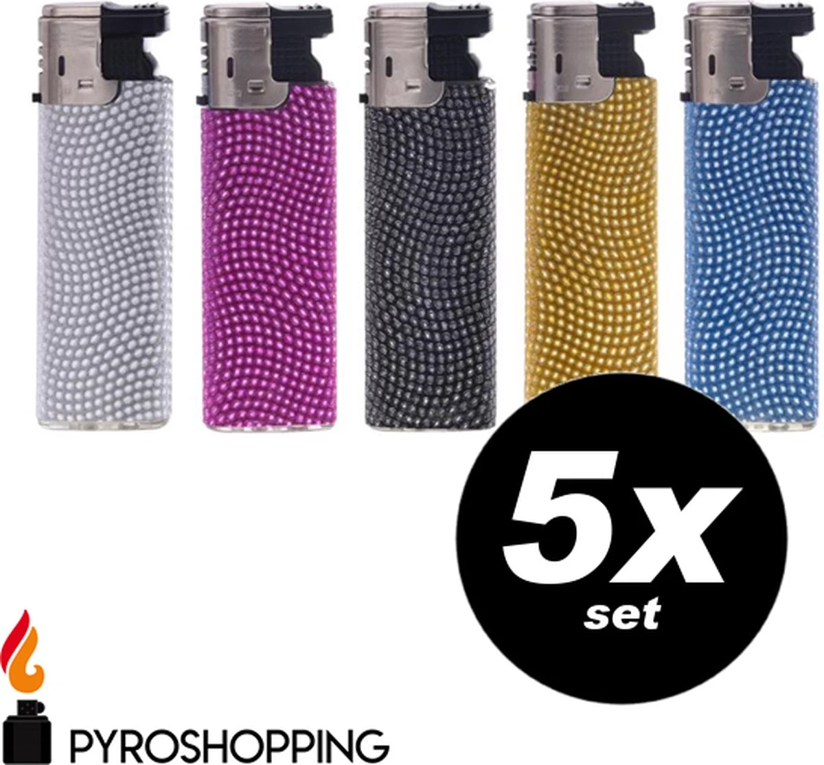 Pyroshopping Diamond Lighters – Set Van 5 Stuks – Navulbare Stormaanstekers - Windproof Gasaanstekers 1 Pyroshopping Diamond Lighters – Set Van 5 Stuks – Navulbare Stormaanstekers - Windproof Gasaanstekers