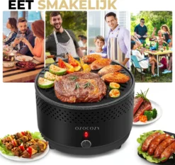 Ozocozy BBQ-ONE Houtskool Tafelbarbecue - Ø30 Cm- Zwart - Incl. Draagtas, Siliconen Bakkwast En RVS-Barbecuetang -Grillmeesters Goedkope Winkel 1200x1133
