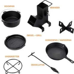 Dutch Mountains Gietijzeren Pannenset 7-delig - Dutch Oven – Braadpan - Grillpan - Hapjespan - Kookset In Houten Transportkist - Deksellifter - Brander -Grillmeesters Goedkope Winkel 1200x1197 10