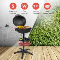 KitchenBrothers Elektrische BBQ - Met Grillplaat - Anti-aanbaklaag - Incl. Plank/Houders - Grilloppervlak 46,5x33,8cm - Tot 300°C - 2400W - Zwart -Grillmeesters Goedkope Winkel 1200x1200 110