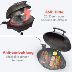 KitchenBrothers Elektrische BBQ - Met Grillplaat - Anti-aanbaklaag - Incl. Plank/Houders - Grilloppervlak 46,5x33,8cm - Tot 300°C - 2400W - Zwart -Grillmeesters Goedkope Winkel 1200x1200 112