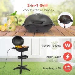 KitchenBrothers Elektrische BBQ - Met Grillplaat - Anti-aanbaklaag - Incl. Plank/Houders - Grilloppervlak 46,5x33,8cm - Tot 300°C - 2400W - Zwart -Grillmeesters Goedkope Winkel 1200x1200 113