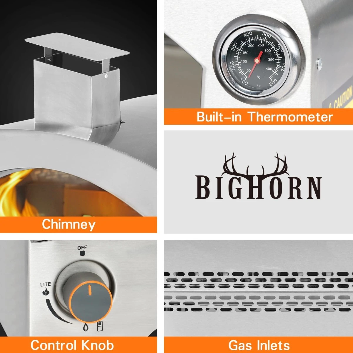 Bighorn Outdoor Edelstaal Gas Pizza Oven - Draagbare Gas Barbecue - Edelstaal -Model SRGG20001 5 Bighorn Outdoor Edelstaal Gas Pizza Oven - Draagbare Gas Barbecue - Edelstaal -Model SRGG20001 - Afbeelding 5