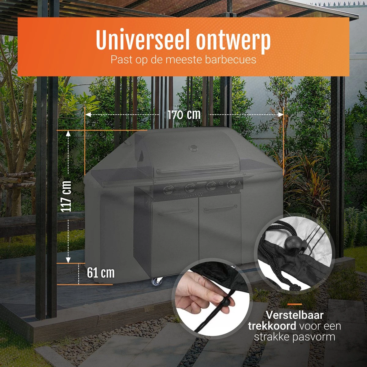 GrillX Barbecue Hoes - 170 X 61 X 117cm - BBQ Hoes Waterdicht - Beschermhoes Inclusief Trekkoord - BBQ Accesoires 5 GrillX Barbecue Hoes - 170 X 61 X 117cm - BBQ Hoes Waterdicht - Beschermhoes Inclusief Trekkoord - BBQ Accesoires - Afbeelding 5