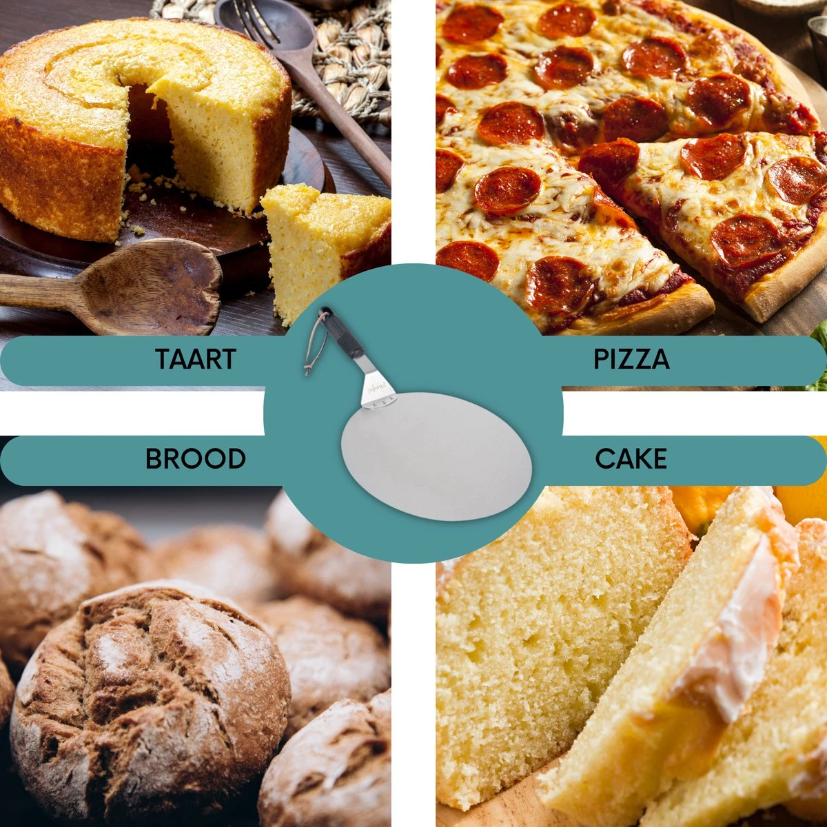 Nowad Pizzaschep RVS Rond - 30,5 Cm - PVC Handvat 5 Nowad Pizzaschep RVS Rond - 30,5 Cm - PVC Handvat - Afbeelding 5