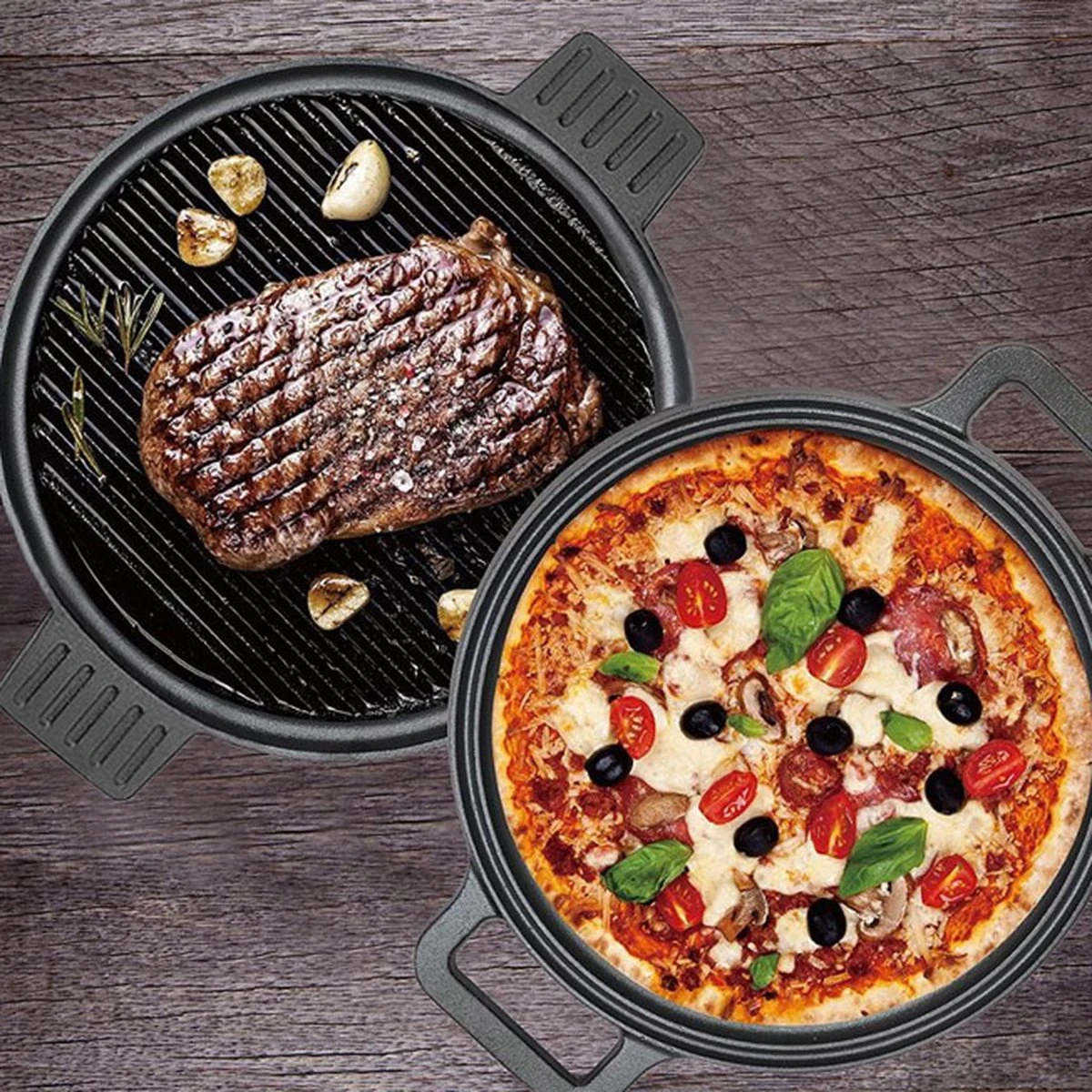 Chefs Cuisine Gietijzeren Grillpan - Grillpan Gietijzer - Gietijzer Bbq Grillpan - Gietijzeren Grillplaat - Pizzasteen - Plancha Gietijzer - Gietijzeren Bakplaat - Rond 36 Cm - Dubbelzijdig 2 Chefs Cuisine Gietijzeren Grillpan - Grillpan Gietijzer - Gietijzer Bbq Grillpan - Gietijzeren Grillplaat - Pizzasteen - Plancha Gietijzer - Gietijzeren Bakplaat - Rond 36 Cm - Dubbelzijdig - Afbeelding 2