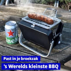 Mikamax Draagbare Mini BBQ - Barbecue - 's Werelds Kleinste Barbecue - Past In Je Broekzak - 18 × 6 × 15,5 Cm - 714 Gram - Mat Zwart