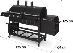 Klarstein Kingsville Double Barbecue - Houtskool- En Gasbarbecue - Smoker BBQ - Inclusief Deksels En Thermometer - Met 2 Roosters - Zwart