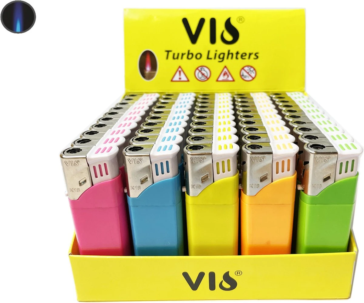 Stormaanstekers Turbo Aanstekers Neon Kleur - Merk Unilite Vio - Tray Van 50 Stuks - Navulbaar. 3 Stormaanstekers Turbo Aanstekers Neon Kleur - Merk Unilite Vio - Tray Van 50 Stuks - Navulbaar. - Afbeelding 3