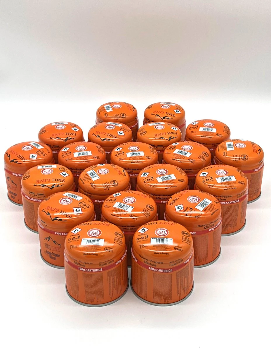 SMH LINE® Gaspatroon 190g - Prikcartouche - 20x - Incl. Gasbloksysteem 1 SMH LINE® Gaspatroon 190g - Prikcartouche - 20x - Incl. Gasbloksysteem